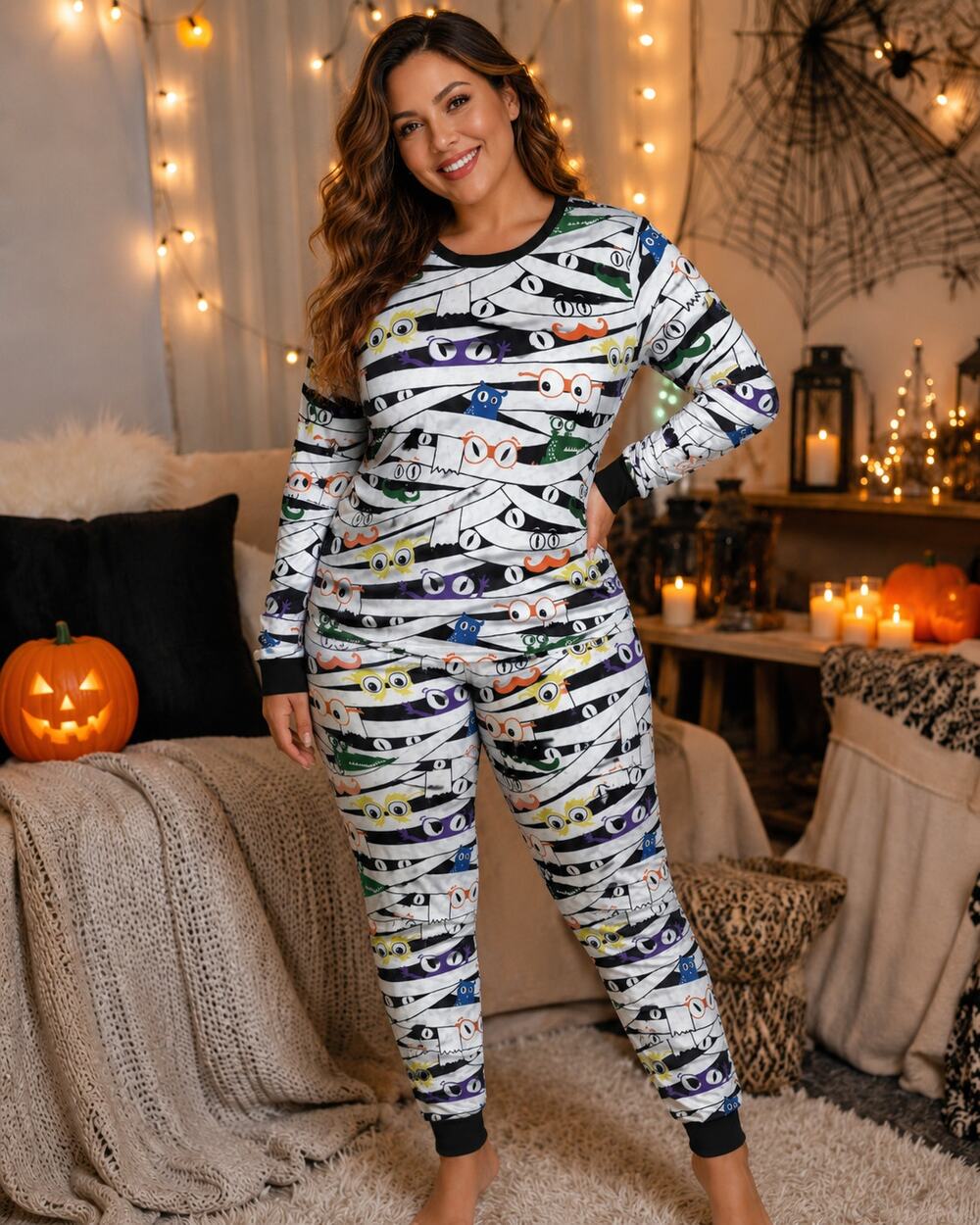 Hyde & Eek Boutique Mummy Pajama Set Womens L Halloween Glow Cotton